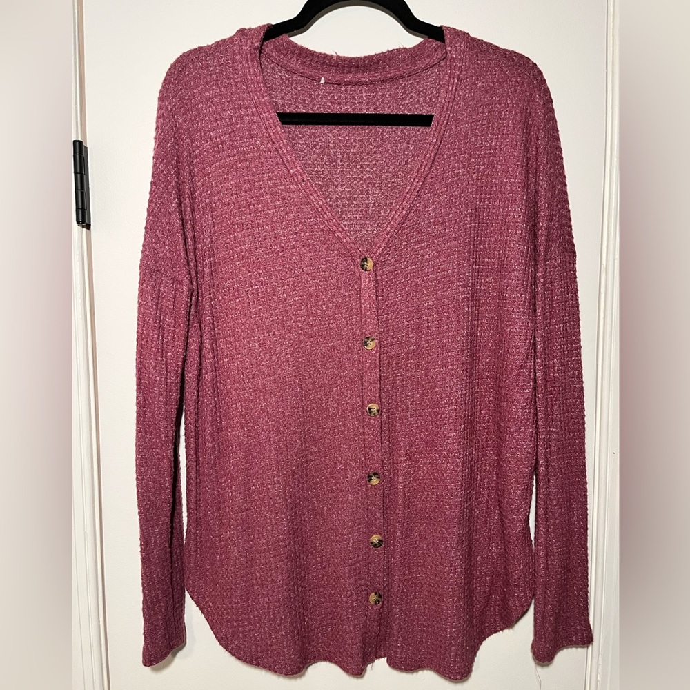 Pink/ maroon top with button front, size XL